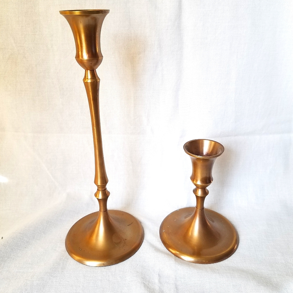 Pair of Tall/Short Brass Candle Stick Holder Set